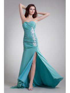 Chiffon Sweetheart Sweep Train Sheath Embroidered Prom Dress