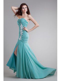 Chiffon Sweetheart Sweep Train Sheath Embroidered Prom Dress