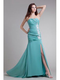 Chiffon Sweetheart Sweep Train Sheath Embroidered Prom Dress