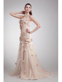 Organza Sweetheart Sweep Train Sheath Embroidered Prom Dress