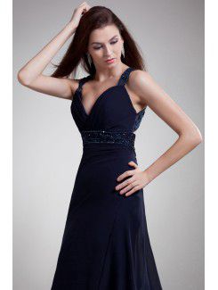 Chiffon Straps Floor Length Sheath Embroidered Prom Dress