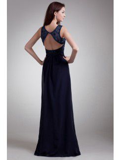 Chiffon Straps Floor Length Sheath Embroidered Prom Dress