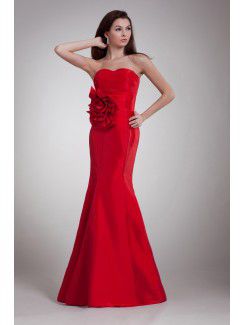 Taffeta Sweetheart Floor Length Sheath Hand-made Flower Prom Dress