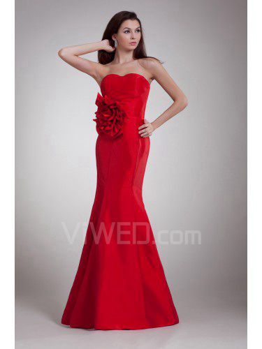 Taffeta Sweetheart Floor Length Sheath Hand-made Flower Prom Dress