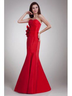 Taffeta Sweetheart Floor Length Sheath Hand-made Flower Prom Dress