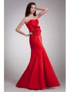 Taffeta Sweetheart Floor Length Sheath Hand-made Flower Prom Dress