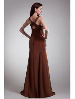 Chiffon V-Neck Floor Length Column Embroidered Prom Dress