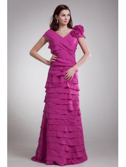 Chiffon mit v-ausschnitt bodenlange spalte von hand hergestellt blume ballkleid