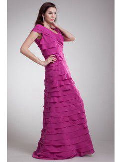 Chiffon V-Neck Floor Length Column Hand-made Flower Prom Dress