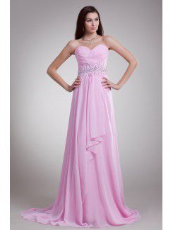 Chiffon Sweetheart Sweep Train Column Embroidered Prom Dress