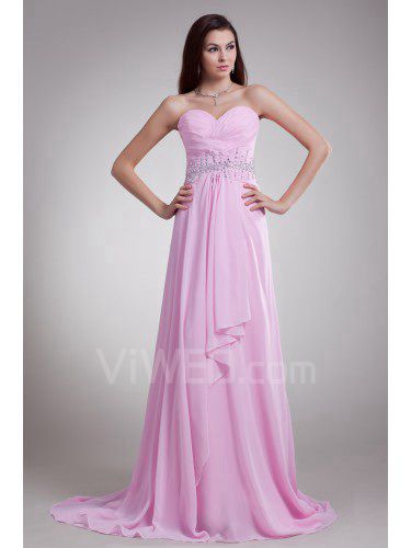 Chiffon schatz sweep zug spalte bestickte ballkleid