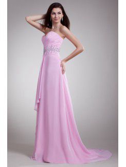 Chiffon Sweetheart Sweep Train Column Embroidered Prom Dress