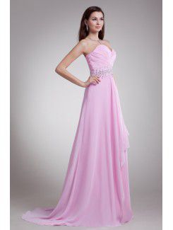 Chiffon Sweetheart Sweep Train Column Embroidered Prom Dress