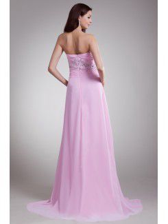 Chiffon Sweetheart Sweep Train Column Embroidered Prom Dress