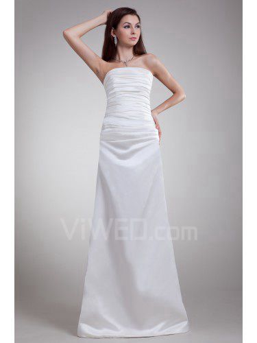 Satin Strapless Sweep Train A-line Prom Dress