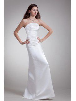 Satin Strapless Sweep Train A-line Prom Dress