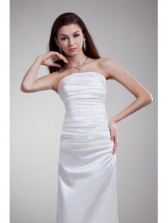 Satin Strapless Sweep Train A-line Prom Dress