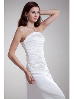 Satin Strapless Sweep Train A-line Prom Dress