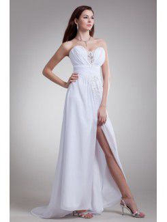 Chiffon Sweetheart Floor Length A-line Embroidered Prom Dress