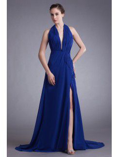 Chiffon Halter Sweep Train Column Prom Dress