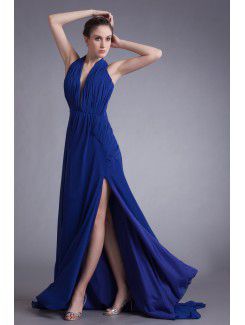 Chiffon Halter Sweep Train Column Prom Dress