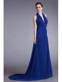 Chiffon Halter Sweep Train Column Prom Dress