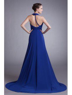 Chiffon Halter Sweep Train Column Prom Dress