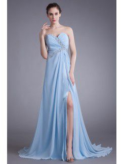 Chiffon Sweetheart Sweep Train Column Embroidered Prom Dress