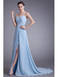 Chiffon Sweetheart Sweep Train Column Embroidered Prom Dress