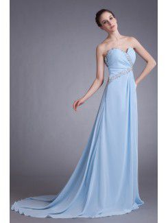 Chiffon Sweetheart Sweep Train Column Embroidered Prom Dress