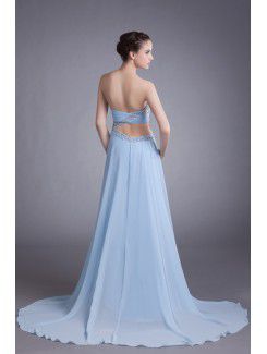 Chiffon Sweetheart Sweep Train Column Embroidered Prom Dress