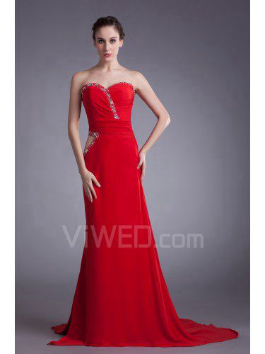 Chiffon Sweetheart Sweep Train Column Embroidered Prom Dress