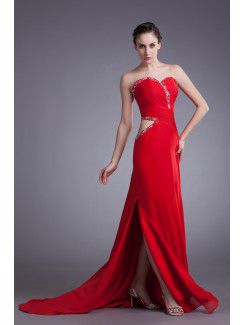 Chiffon Sweetheart Sweep Train Column Embroidered Prom Dress