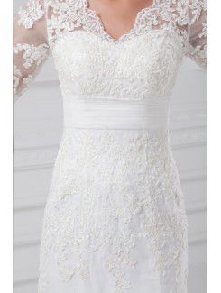 Organza V-Neck Sweep Train Sheath Illusion Wedding Dress