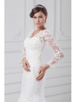 Organza V-Neck Sweep Train Sheath Illusion Wedding Dress