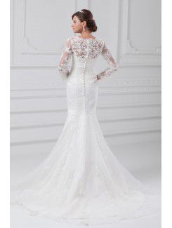 Organza V-Neck Sweep Train Sheath Illusion Wedding Dress