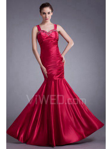 Satin Straps Sweep Train Mermaid Embroidered Prom Dress