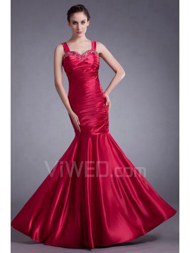 Satin sweep zug meerjungfrau bestickte ballkleid