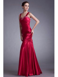 Satin Straps Sweep Train Mermaid Embroidered Prom Dress