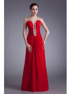 Chiffon Straps Floor Length A-line Embroidered Prom Dress