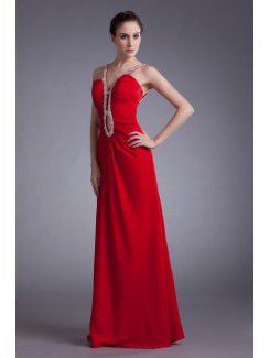 Chiffon Straps Floor Length A-line Embroidered Prom Dress