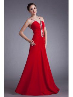 Chiffon Straps Floor Length A-line Embroidered Prom Dress