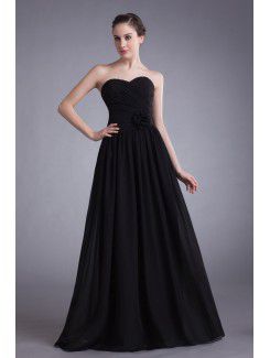 Chiffon Sweetheart Floor Length A-line Hand-made Flower Prom Dress