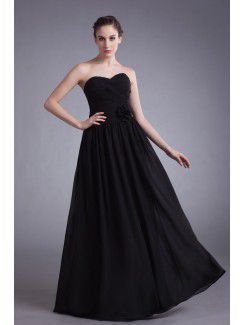 Chiffon Sweetheart Floor Length A-line Hand-made Flower Prom Dress