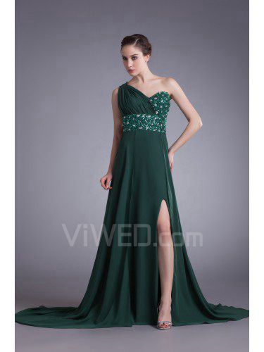 Chiffon asymmetrisch sweep zug spalte bestickte ballkleid