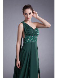 Chiffon Asymmetrical Sweep Train Column Embroidered Prom Dress