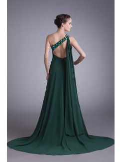 Chiffon Asymmetrical Sweep Train Column Embroidered Prom Dress