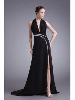 Chiffon Halter Sweep Train Column Sequins Prom Dress