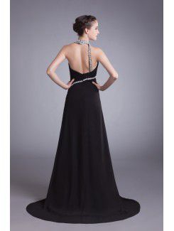 Chiffon Halter Sweep Train Column Sequins Prom Dress