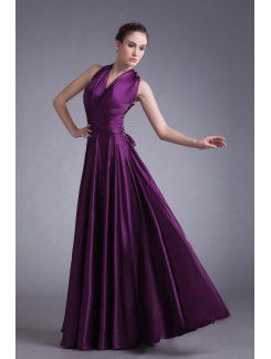 Satin V-Neck Floor Length A-line Prom Dress